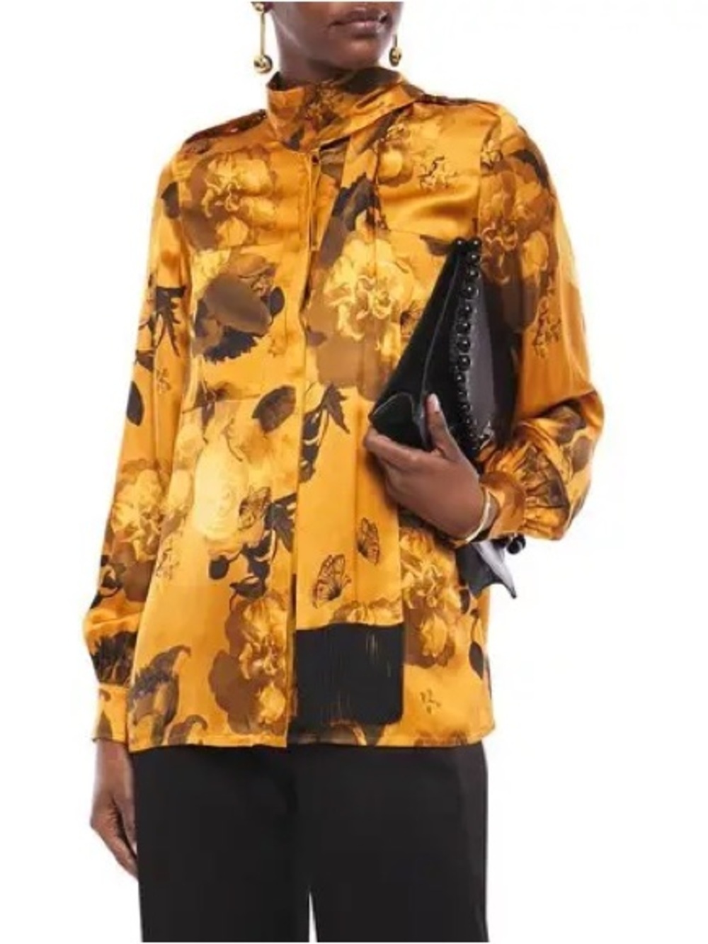 NWT Mother of Pearl London Cleandra Printed Tie Neck Blouse Floral Peony Sz 10
